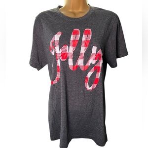 Bella + Canvas Christmas Fitted Tee Red Plaid Jolly GraphicHeather Gray M
